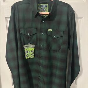 DIXXON Men's Dark Green and Black Plaid Shirt